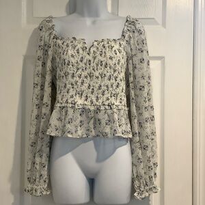 PETAL + PUP Floral Cottagecore Smocked Cropped Coastal Cowgirl Puff Sleeve Top L